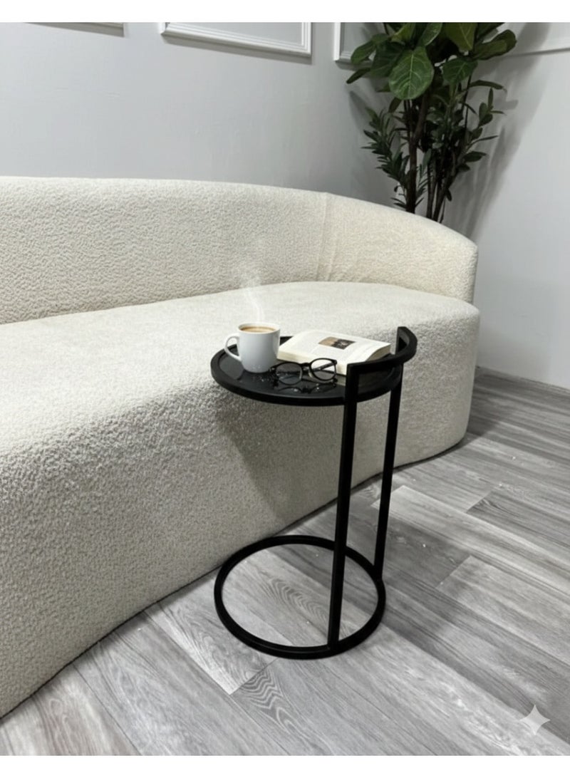 متجر نايس طاولة خدمة جانبية مودرن - هيكل حديد أسود وسطح زجاجي أسود فاخر - للقهوة والابتوب. - Image 1